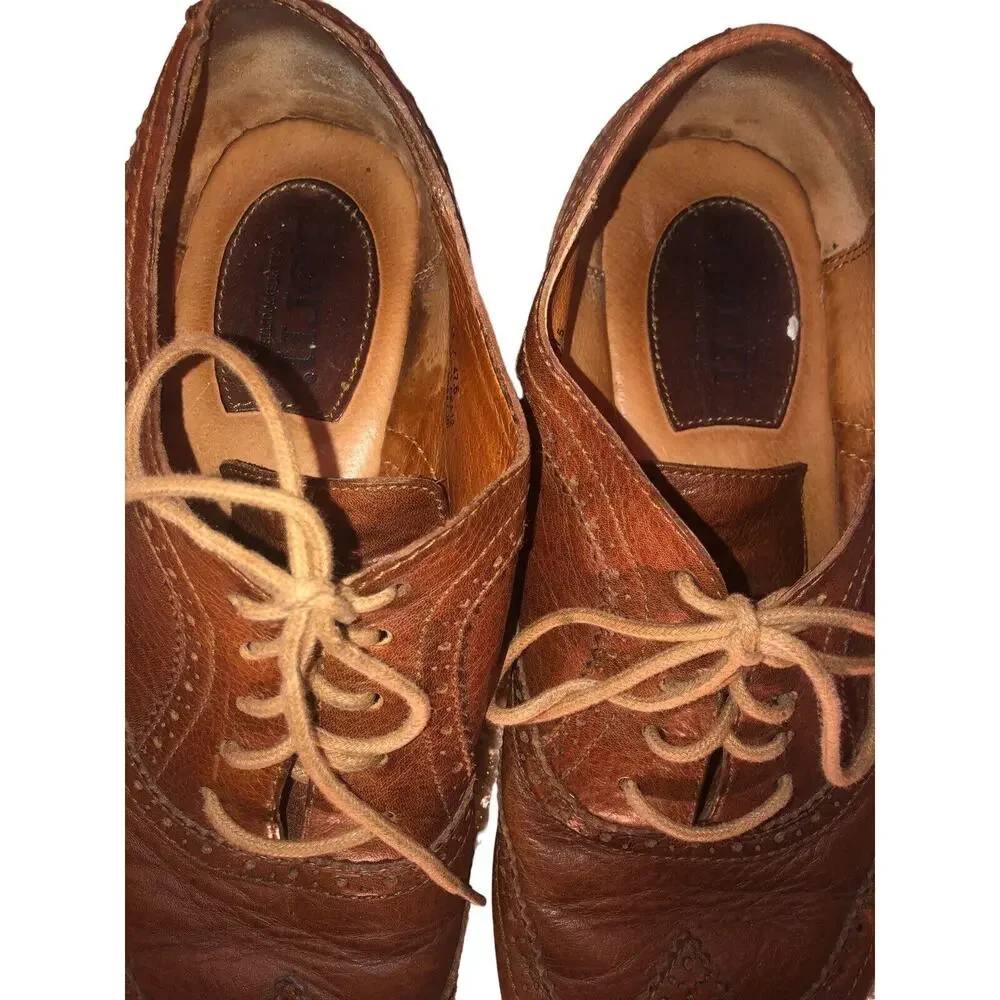 Born Mens Brown Pebbled Leather Wingtip Oxford Brogue Dress Shoes H48516 Size 13